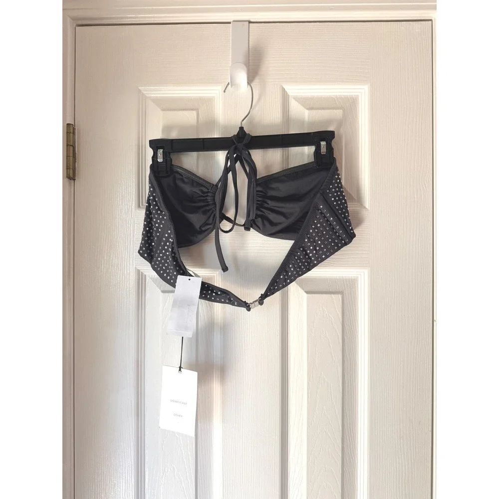 Significant Other Niah Embellished Bikini Top Charcoal Rhinestone Size 10 US NEW